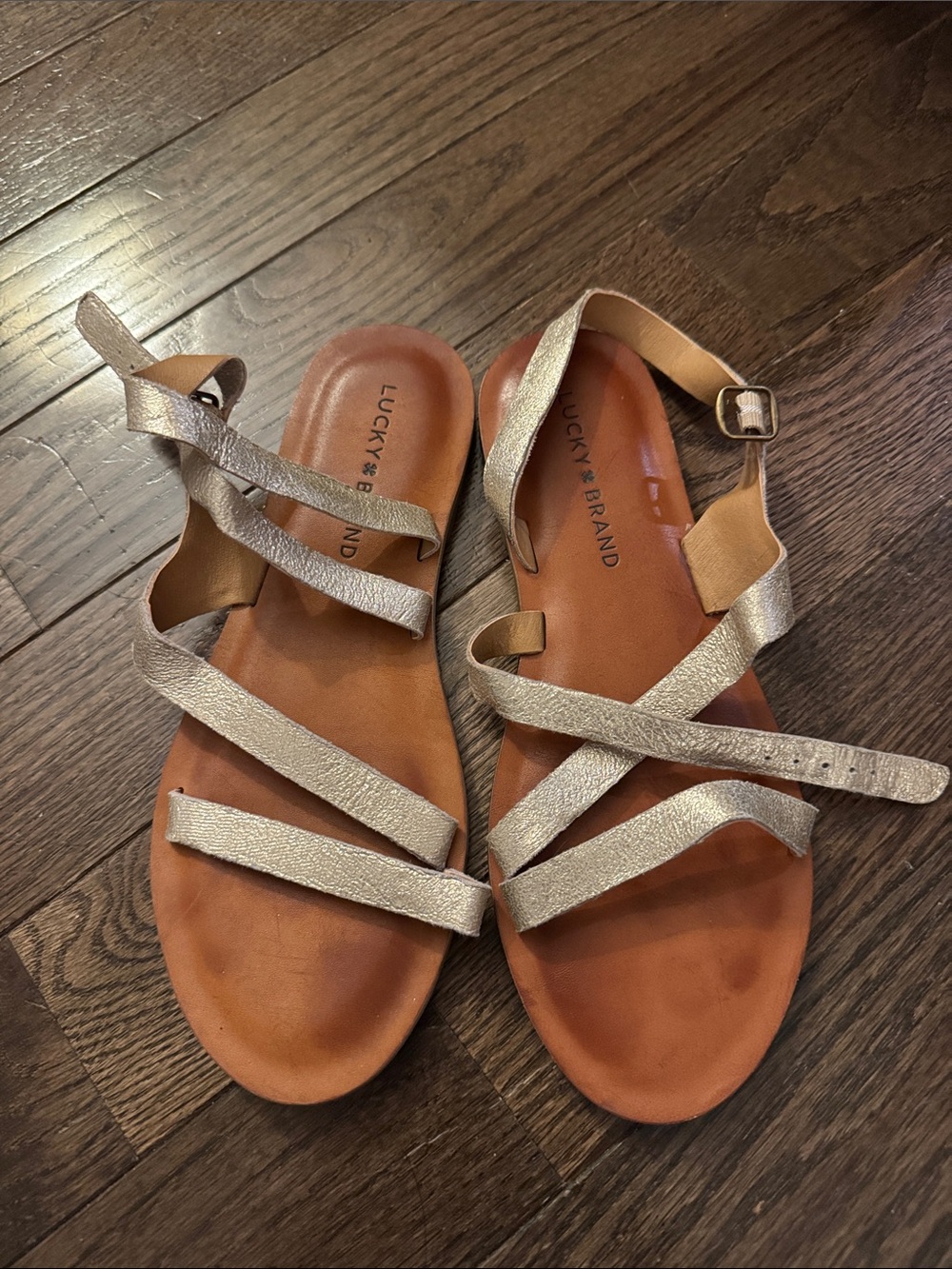 Lucky Brand Champagne Metallic Strappy Flat Sandals